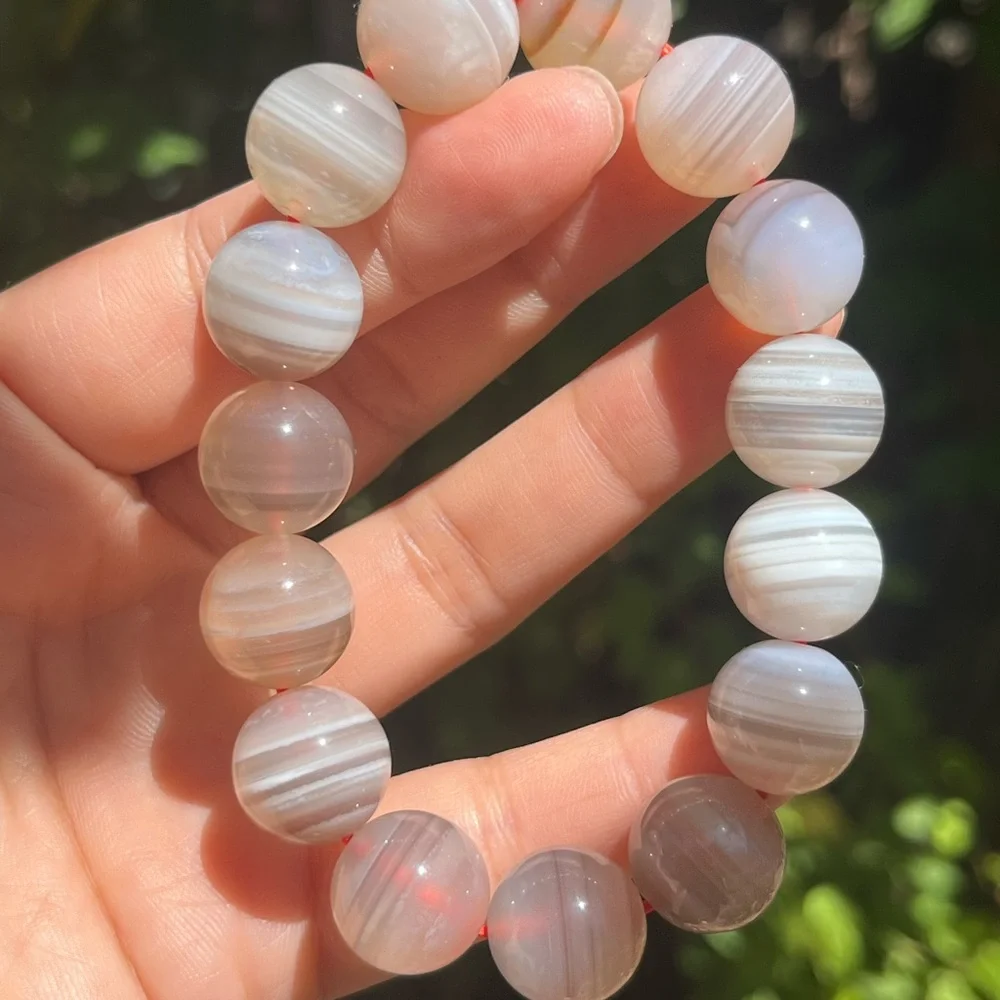 14mm stretchable grey banded Yanyuan agate‎ bracelet 1524